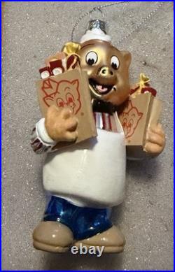 Piggly Wiggly Mr. Pig Glass Christmas Ornament RARE? AMERICA'S GROCERY STORE