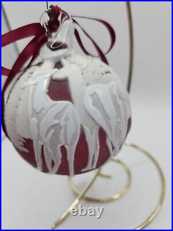 Pilgrim Glass Cameo Christmas Ornament Cranberry & White Deer Reindeer
