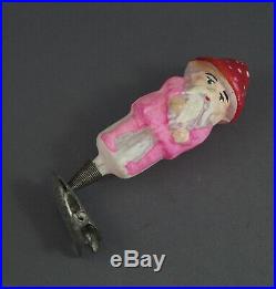 Pink Gnome / Dwarf on Clip Christmas Glass Ornament / ca. 1930 (# 12729)