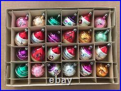 Poland CHRISTMAS TREE ORNAMENT Mercury Glass Box 24pc DECORATED Teardrops Balls