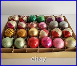 Poland Mini Glass Christmas Ornaments Box of 24 Hand Painted 1 1/2 Mercury LotM