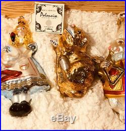 Polonaise Kurt Adler Alice in Wonderland Wood Box Glass Christmas Ornaments Set