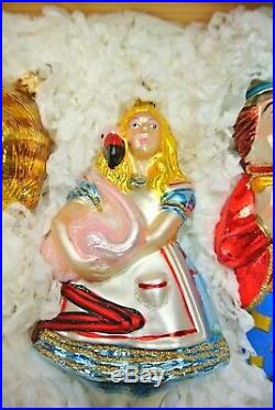 Polonaise Kurt Adler Alice in Wonderland Wood Box Glass Christmas Ornaments Set