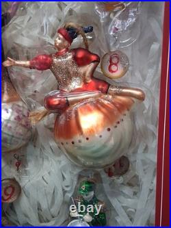Pottery Barn 12 Days of Christmas Glass Ornament Set COMPLETE with Original Box