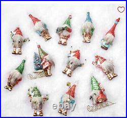 Pottery Barn Mercury Glass Twelve Gnomes of Christmas Ornaments Set of 12 NEW