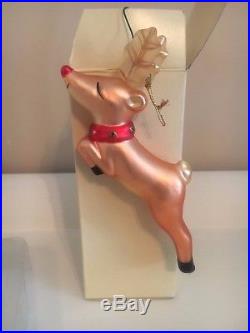 Pottery Barn RUDOLPH Reindeer Blown Glass Christmas Santa Baby Ornament With Box