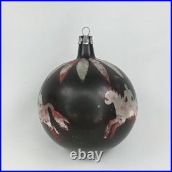 Pre War Christmas Ornament Black Glass Stenciled Man Horse Made In Poland 1930s
