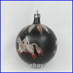 Pre War Christmas Ornament Black Glass Stenciled Man Horse Made In Poland 1930s