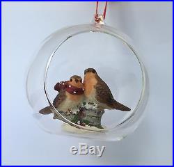 Premier 100mm 2 Robin in Glass Bauble Christmas Tree Bauble Decoration XMas