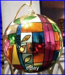 RADKO MULTI COLORED CHECK Glass Ball Christmas Ornament 5
