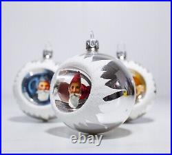 RARE 3 Vintage Germany Mercury Glass Foil Angel& Santa Christmas Ornament in BOX