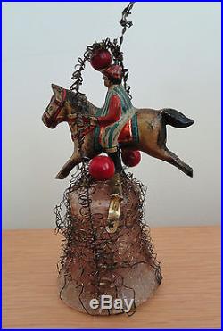 RARE Antique German Christmas Ornament Glass Bell with TIN HORSE and RIDER