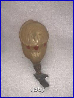 RARE Antique German Glass Clip On Christmas Ornament Indian Chief Head