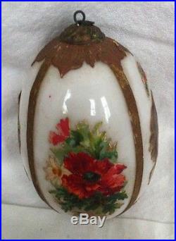 RARE Antique German KUGEL Christmas Ornament DRESDEN Die Cut Milk Glass EGG