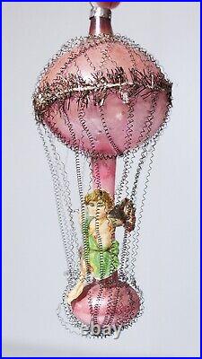 RARE Antique Germany Wire Wrapped Ballon Cherub Mercury Glass Christmas Ornament