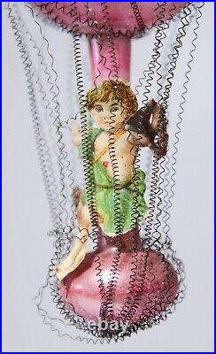 RARE Antique Germany Wire Wrapped Ballon Cherub Mercury Glass Christmas Ornament
