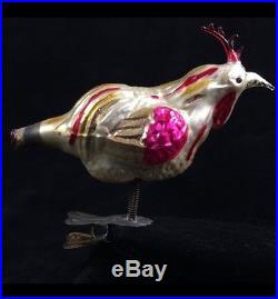 RARE Antique VTG German Rooster Bird Spun Glass Tail Clip Christmas Ornament