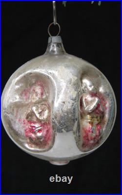 RARE Antique VTG Glass Multi Outdent Embossed PRAYING ANGEL Christmas Ornament