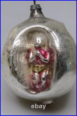 RARE Antique VTG Glass Multi Outdent Embossed PRAYING ANGEL Christmas Ornament