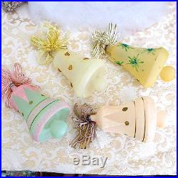 RARE Box 4 JUMBO Satin BELLS Ribbon Mica Glitter Jewel Italy Glass Xmas Ornament
