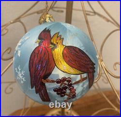 RARE Christopher Radko Pair Of Cardinals Hand Painted Glass Christmas Ornament