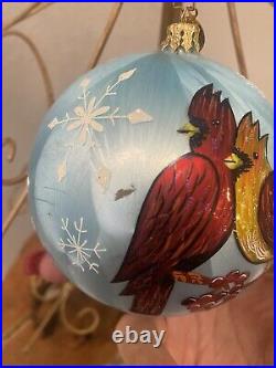 RARE Christopher Radko Pair Of Cardinals Hand Painted Glass Christmas Ornament