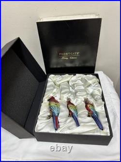RARE Frontgate Holiday Collection SET 3 MACAW PARROT Glass Christmas Ornaments