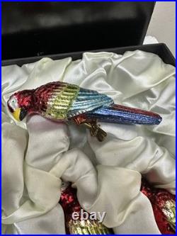 RARE Frontgate Holiday Collection SET 3 MACAW PARROT Glass Christmas Ornaments