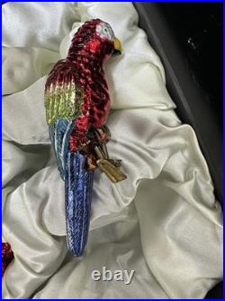 RARE Frontgate Holiday Collection SET 6 MACAW PARROT Glass Christmas Ornaments