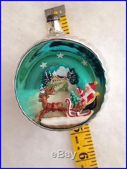 RARE HTF ITALIAN DIORAMA MERCURY GLASS JUMBO Xmas ORNAMENT SANTA SLED DEER HOUSE