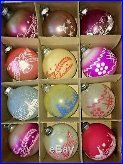 RARE HTF Vintage Shiny Brite Christmas Ornaments Stencil Unsilvered Glow Matte