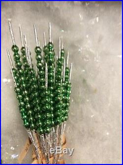 RARE Lot-Vintage Christmas GREEN MERCURY GLASS Garland Bead Pick Spike-NOS Japan