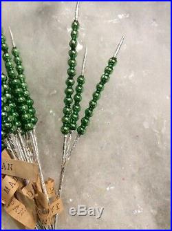 RARE Lot-Vintage Christmas GREEN MERCURY GLASS Garland Bead Pick Spike-NOS Japan
