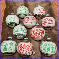 RARE Set Vintage Glass 12 Days of Christmas Ornament Shiny Brite Only 10 In Set
