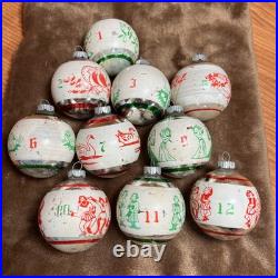 RARE Set Vintage Glass 12 Days of Christmas Ornament Shiny Brite Only 10 In Set