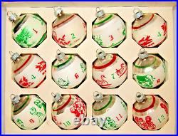 RARE Set Vintage Glass 12 Days of Christmas Ornaments Partridge BALL Shiny Brite