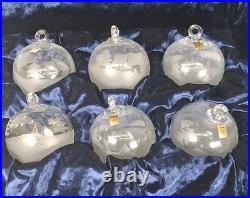 RARE Set of 6 La Vida Clear Crystal Christmas Ball Hand Blown Hand Cut Ornaments