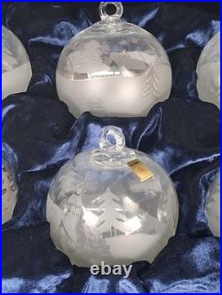 RARE Set of 6 La Vida Clear Crystal Christmas Ball Hand Blown Hand Cut Ornaments