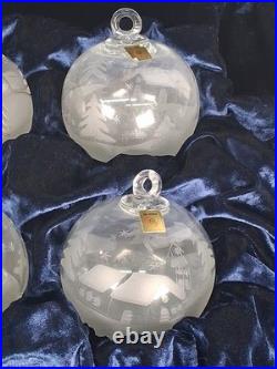 RARE Set of 6 La Vida Clear Crystal Christmas Ball Hand Blown Hand Cut Ornaments