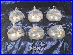 RARE Set of 6 La Vida Clear Crystal Christmas Ball Hand Blown Hand Cut Ornaments