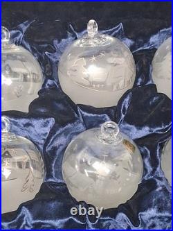 RARE Set of 6 La Vida Clear Crystal Christmas Ball Hand Blown Hand Cut Ornaments
