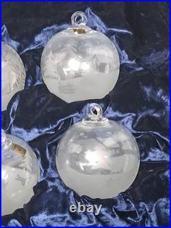 RARE Set of 6 La Vida Clear Crystal Christmas Ball Hand Blown Hand Cut Ornaments