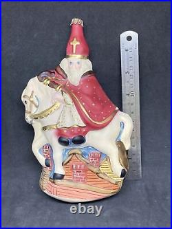 RARE Vaillancourt Polish Glass Ornament Father Christmas on Horse Over Rooftops