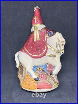 RARE Vaillancourt Polish Glass Ornament Father Christmas on Horse Over Rooftops