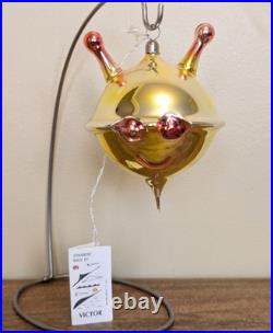 RARE Victor Chiarizia Blown Glass Alien Head Ornament withSigned Tag 1996 Yellow