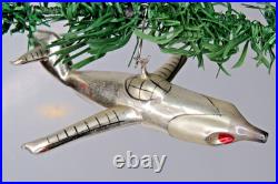 RARE Vintage Blown Glass Fighter JET AIRPLANE Christmas Ornament Carlini Italy