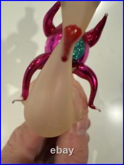RARE Vintage De carlini Italy Glass Christmas Clip Ornament Boy Elf Riding Swan