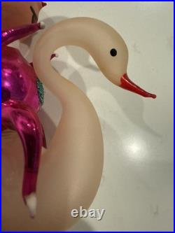 RARE Vintage De carlini Italy Glass Christmas Clip Ornament Boy Elf Riding Swan