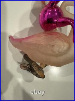 RARE Vintage De carlini Italy Glass Christmas Clip Ornament Boy Elf Riding Swan