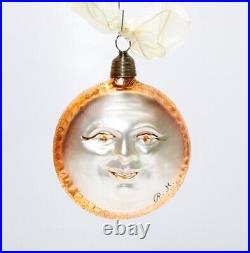 RARE Vintage Face Full Moon Glass Christmas Ornament Initialed R. M